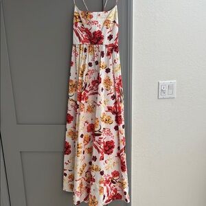 Floral Maxi Dress with Red and Yellow Flowers